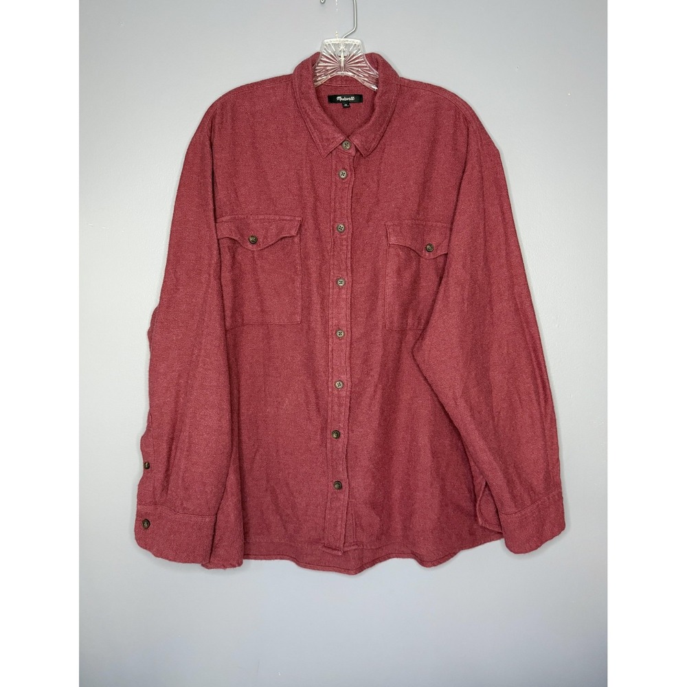 Madewell Flannel Flap-Pocket Oversized Ex-Boyfriend Shirt 3X Dusty Burgundy
